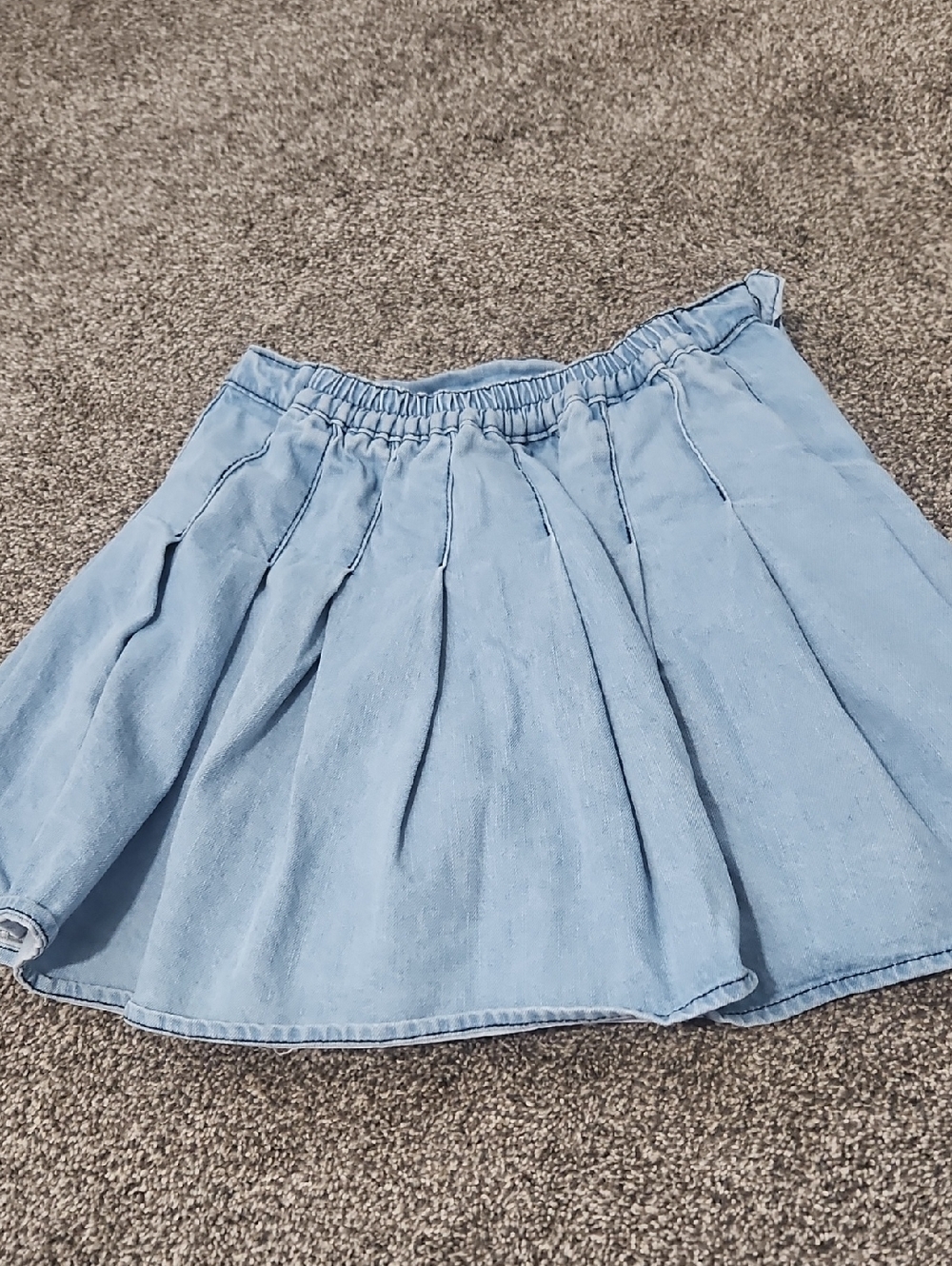 Light Blue Pleated Denim Skirt - Women's Casual Skirt